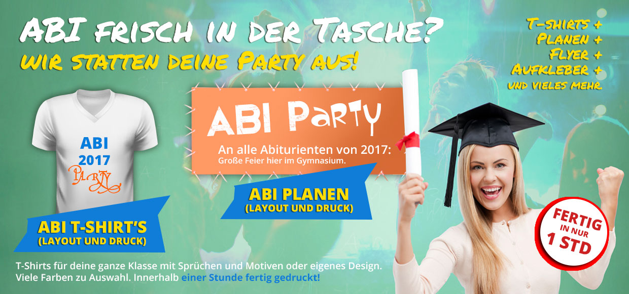 1 Stunde Abi Party: Planen, Flyer und T-shirts